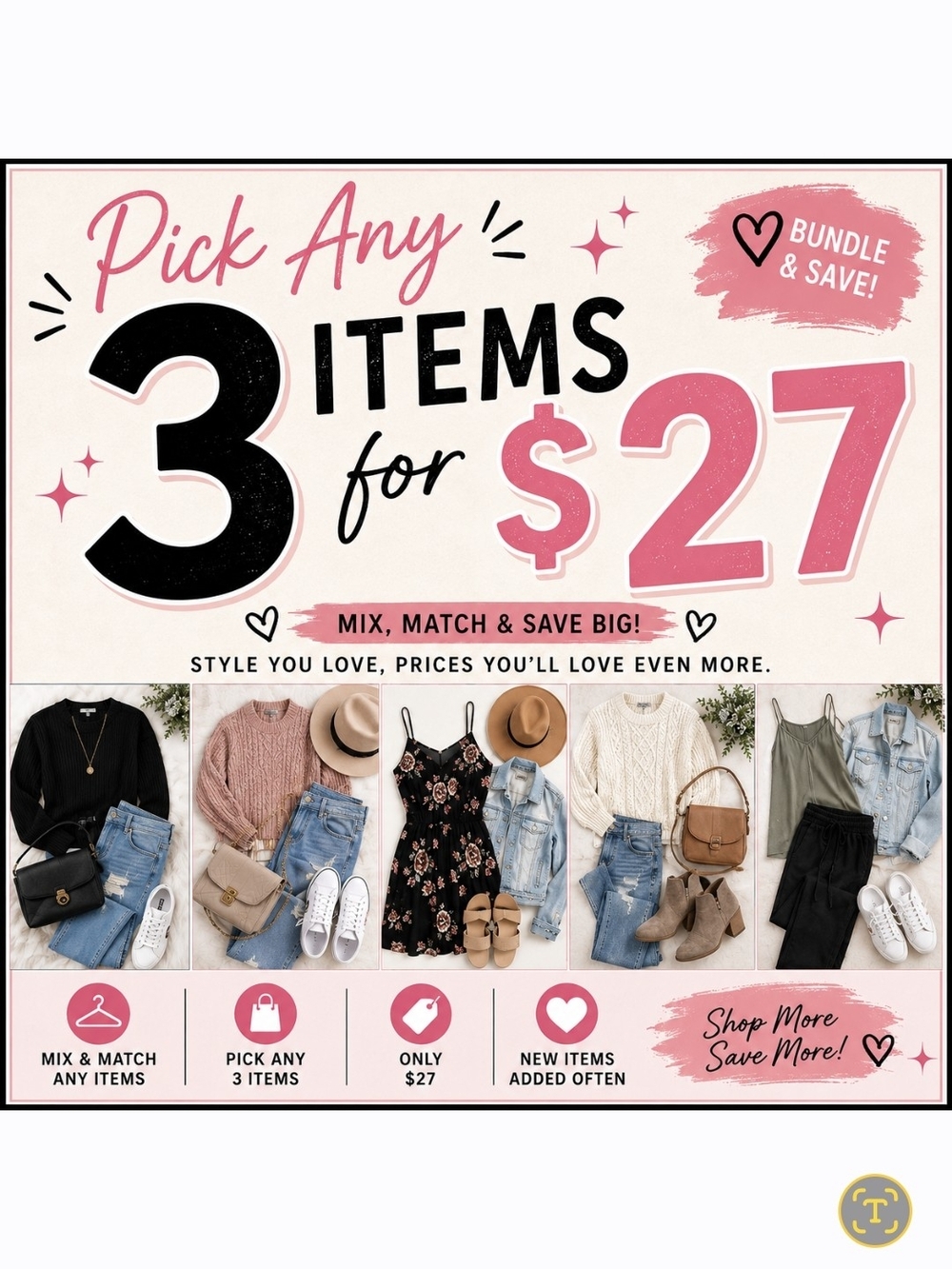 Pick Any 3 Items for $27 - Neutral & Denim Mix